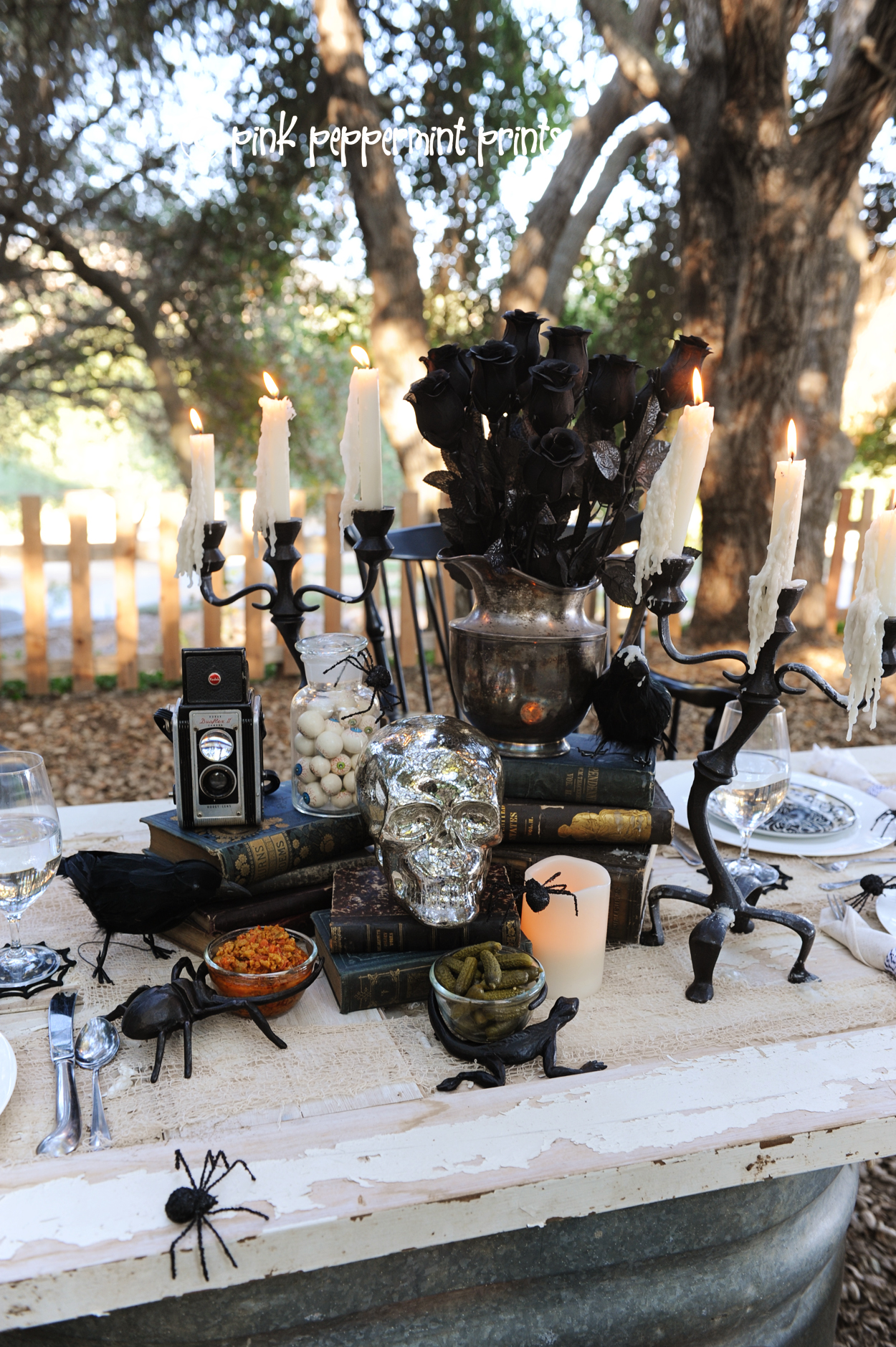 Styled Shoots: Pottery Barn Halloween Party: Bone Appetit Dinner Table Set Up — Pink Peppermint Design