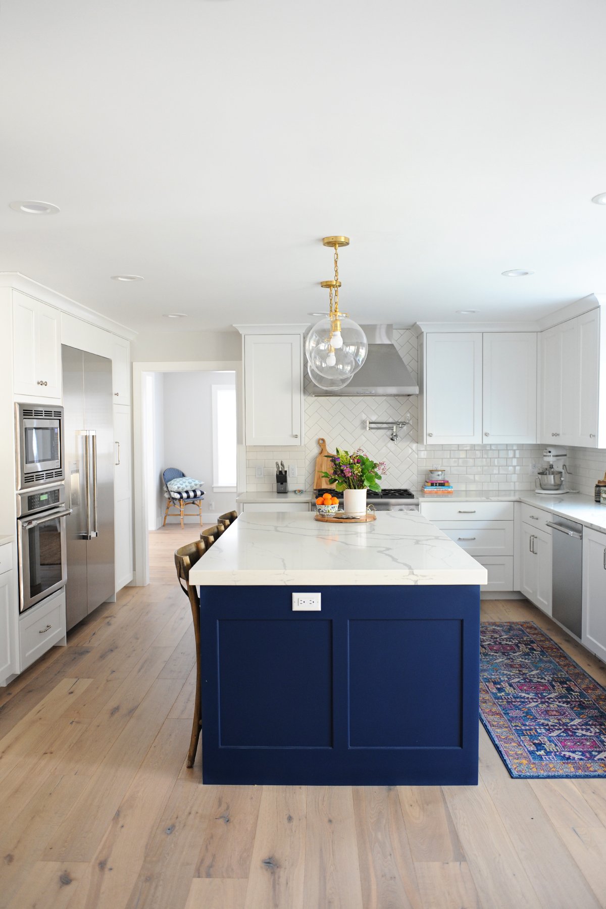 navy blue kitchen island