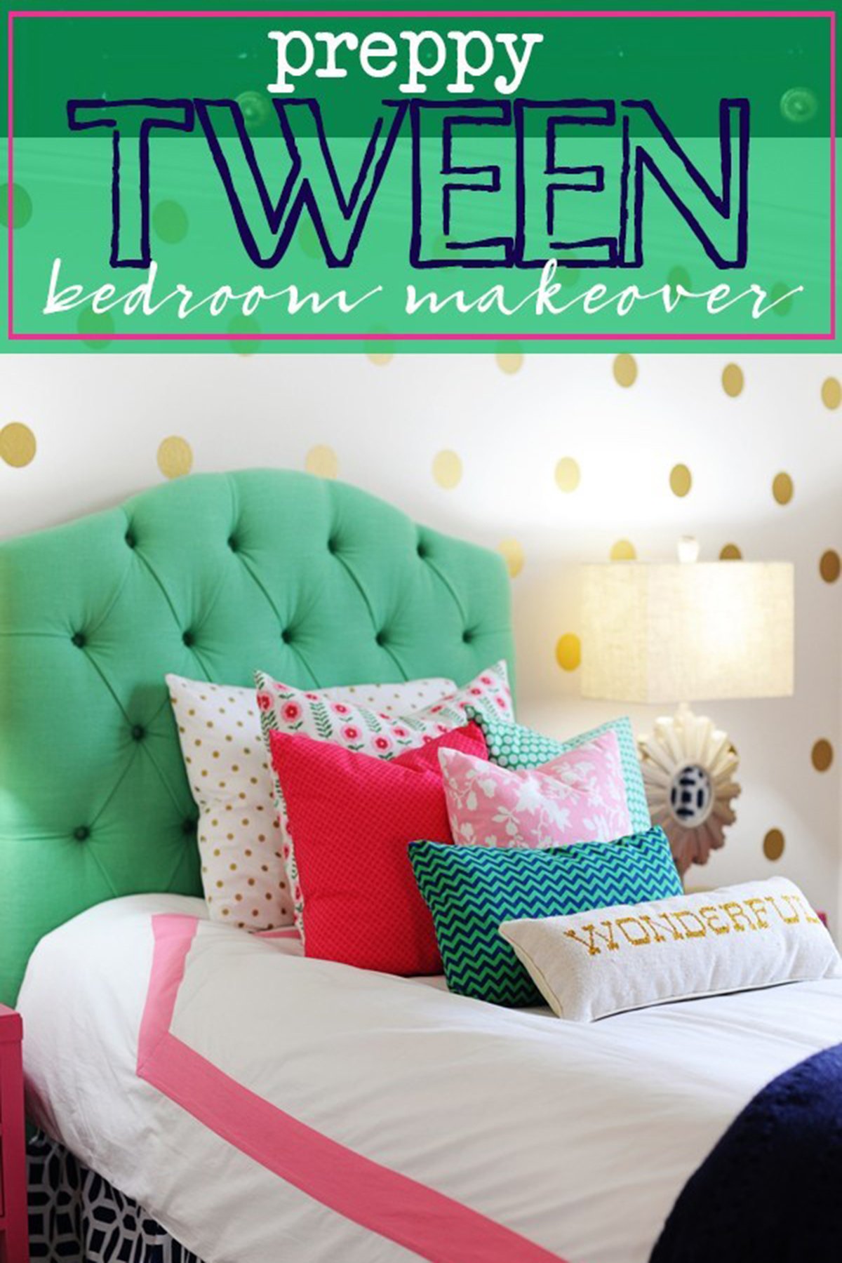 Tween Girl Bedroom Preppy Design / Decor Ideas (Pink, Navy, Green)