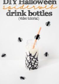 Diy video tutorial how to make halloween glitter spiderweb party drink bottles 683x1024