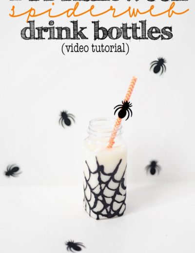 Diy video tutorial how to make halloween glitter spiderweb party drink bottles 683x1024