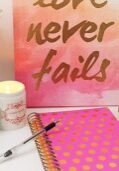 Blog header pink and gold desk