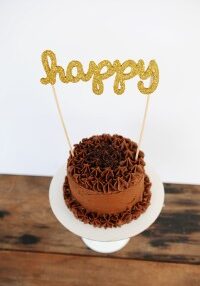 Happy glittered cake topper